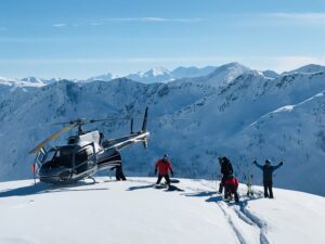 Heliskiing Blue Bird Day in The Selkirk Mountains British Columbia