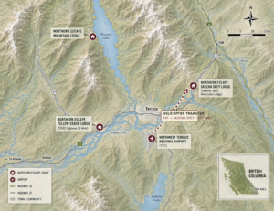 Northern Escape Skeena Spey Helicopter Route Map Heli Skier