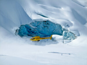 Last frontier heliskiing helicopter and glacier